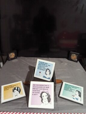 Set of 4 Wine Quote Coasters - Pastel Colors